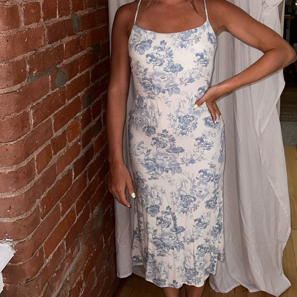 Reformation blue & white patterned midi dress